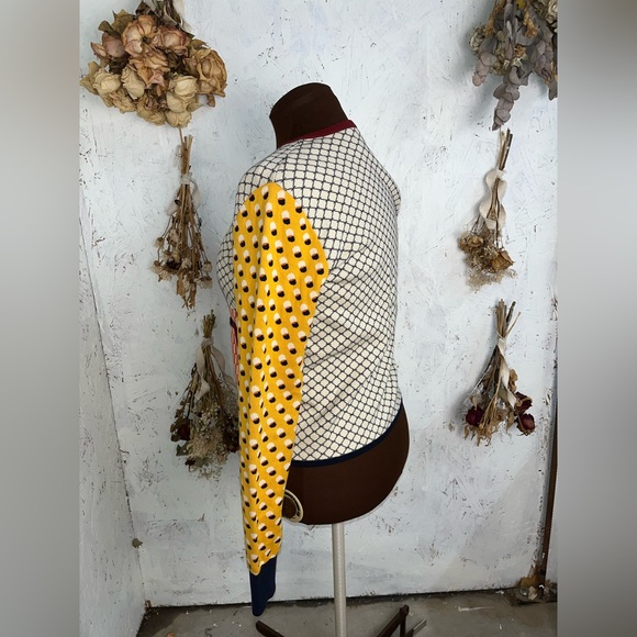 Tory Burch Patchwork Colorful Pattern Zip Up Sweater Cardigan Medium - Picture 4 of 8